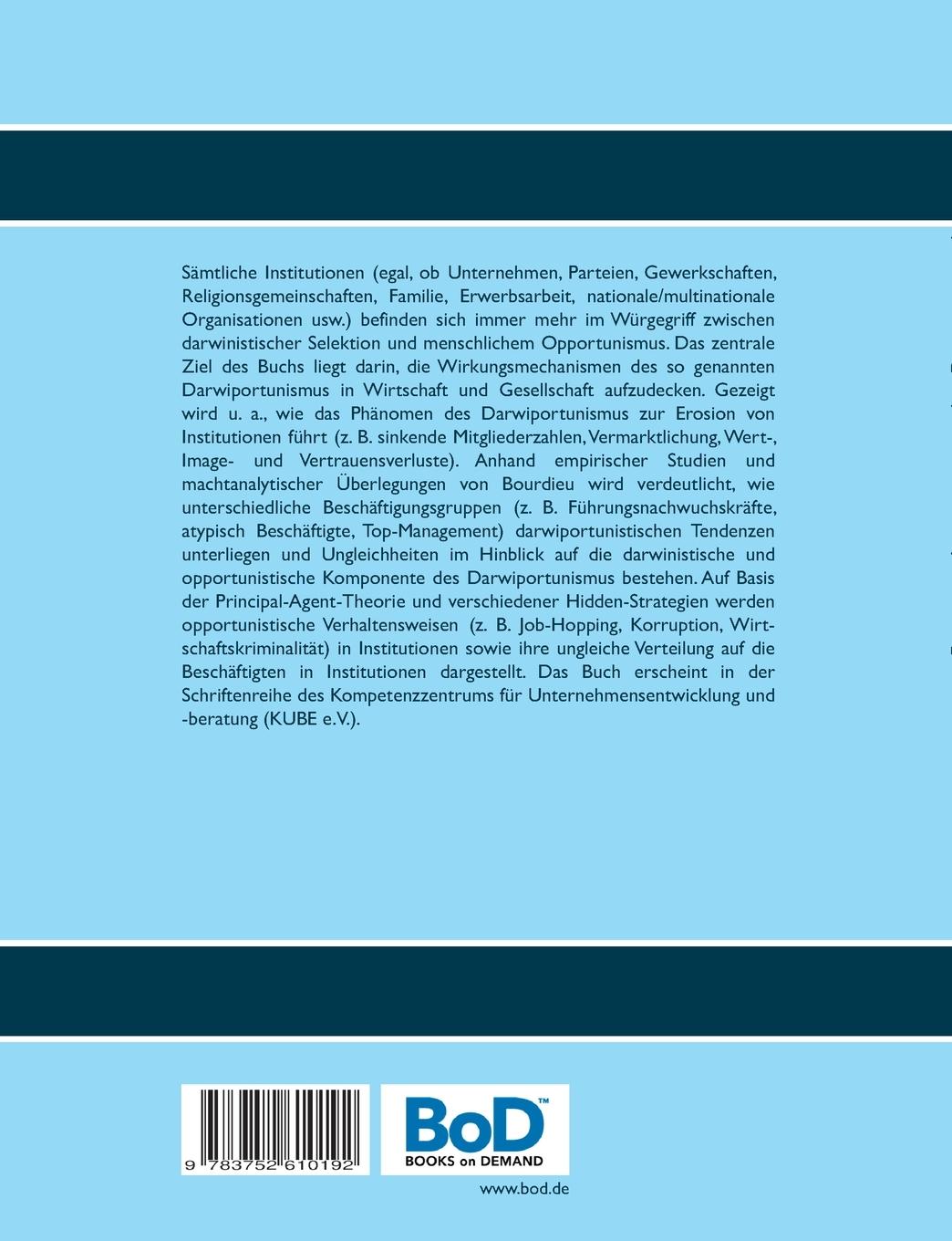 Rückseitencover Erosion von Institutionen zwischen Darwinismus und Opportunismus