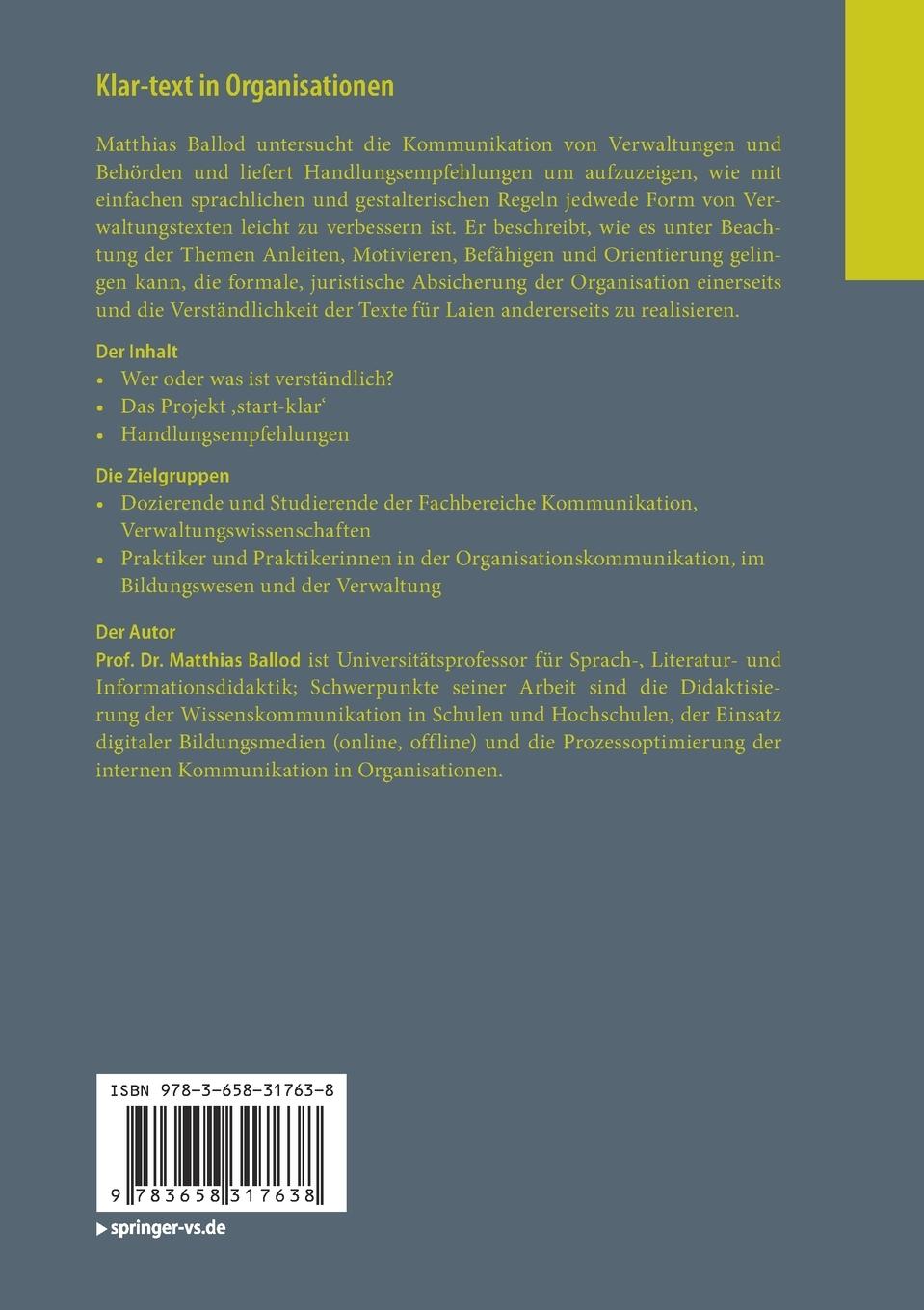 Rückseitencover Klar-text in Organisationen