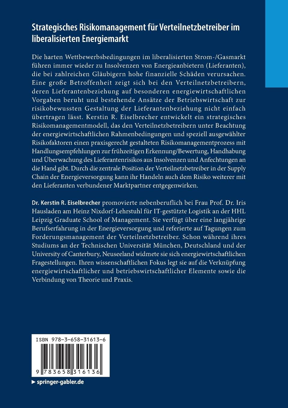 Rückseitencover Strategisches Risikomanagement für Verteilnetzbetreiber im liberalisierten Energiemarkt