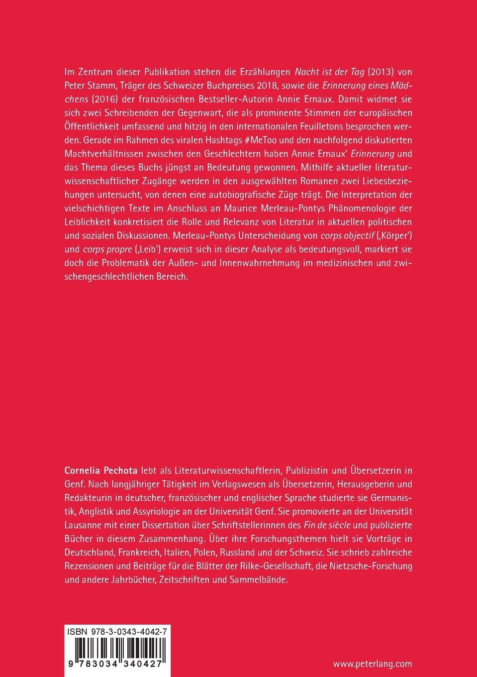 Rückseitencover Verleiblichung bei Peter Stamm und Annie Ernaux