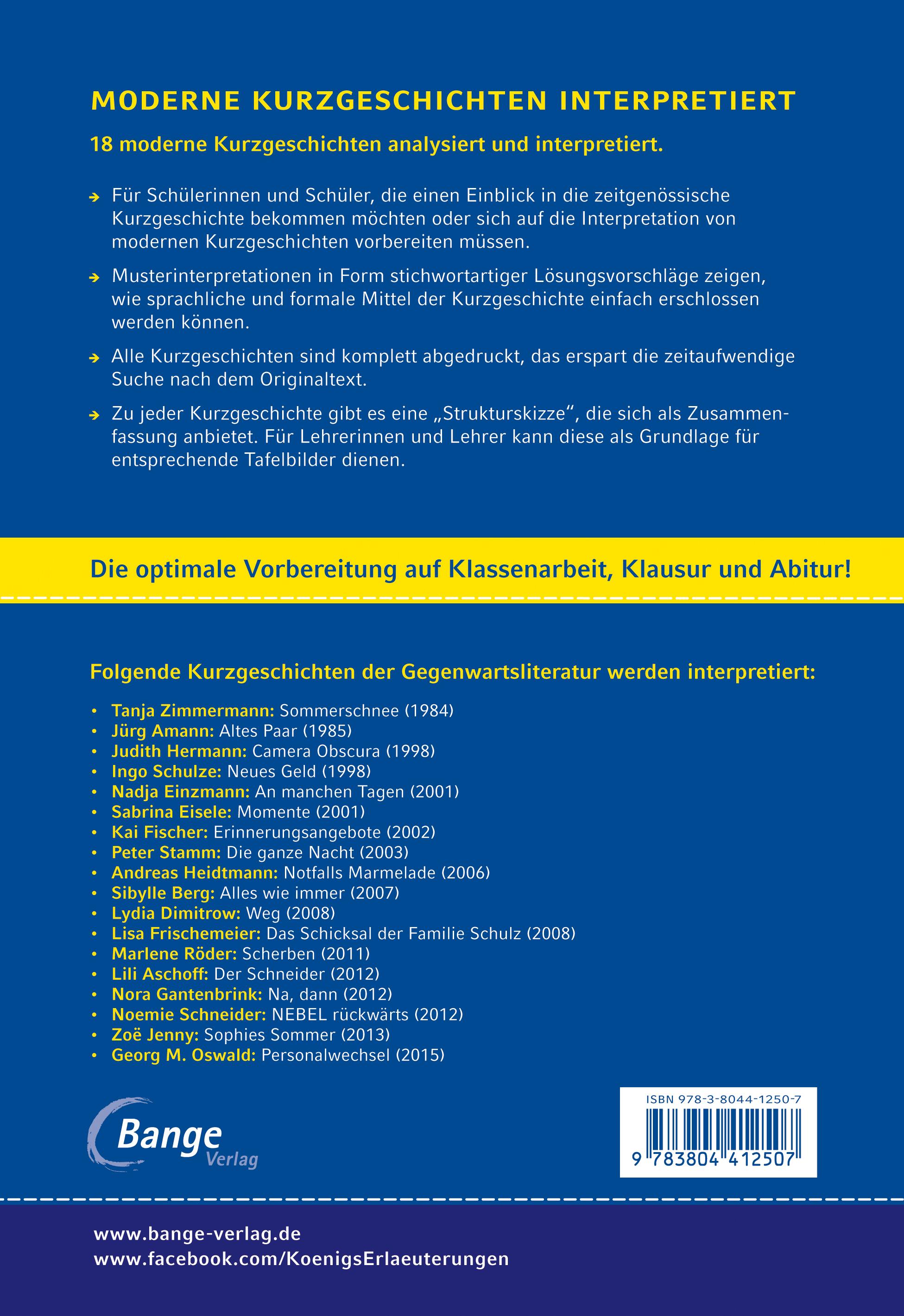 Rückseitencover Moderne Kurzgeschichten interpretiert