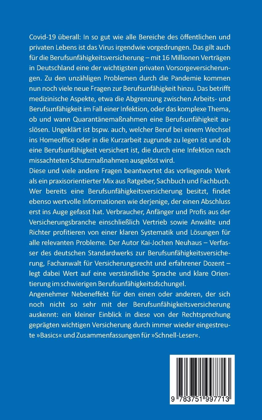Rückseitencover Berufsunfähigkeitsversicherung in Zeiten von Corona (Covid-19) und Pandemien