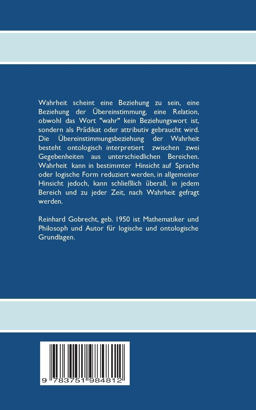 Rückseitencover Wahrheit und Beziehung: Korrespondenz zwischen Bereichen