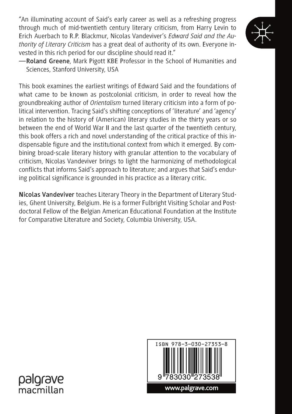 Rückseitencover Edward Said and the Authority of Literary Criticism