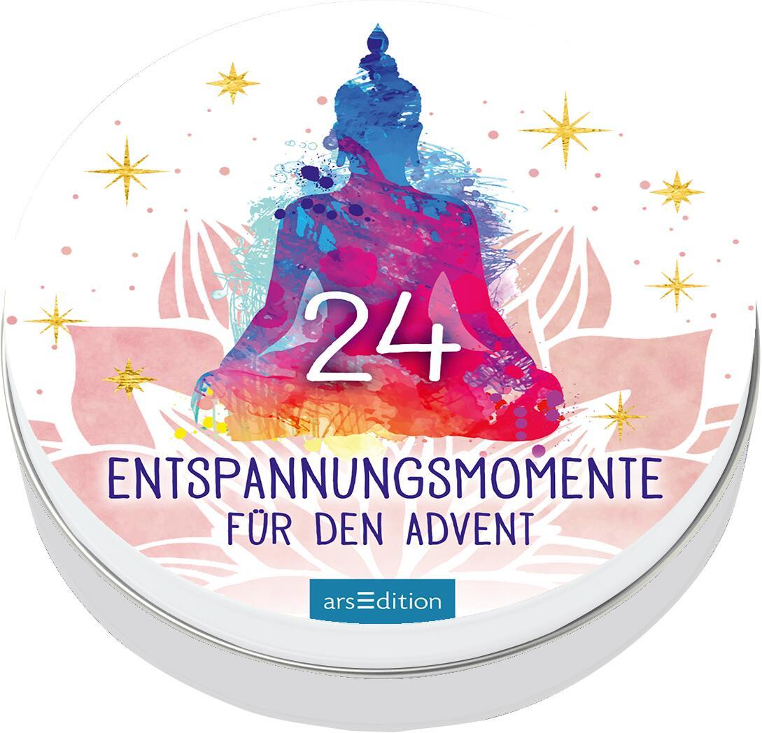Vorderes Coverbild Adventskalender in der Dose. 24 Entspannungsmomente für den Advent