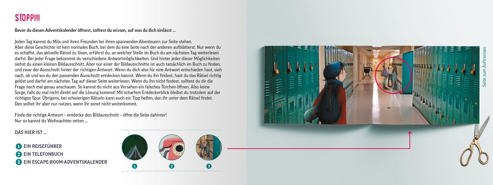 Beispielinhalt (Bild) Escape Room Adventskalender. Die Weihnachtsfalle