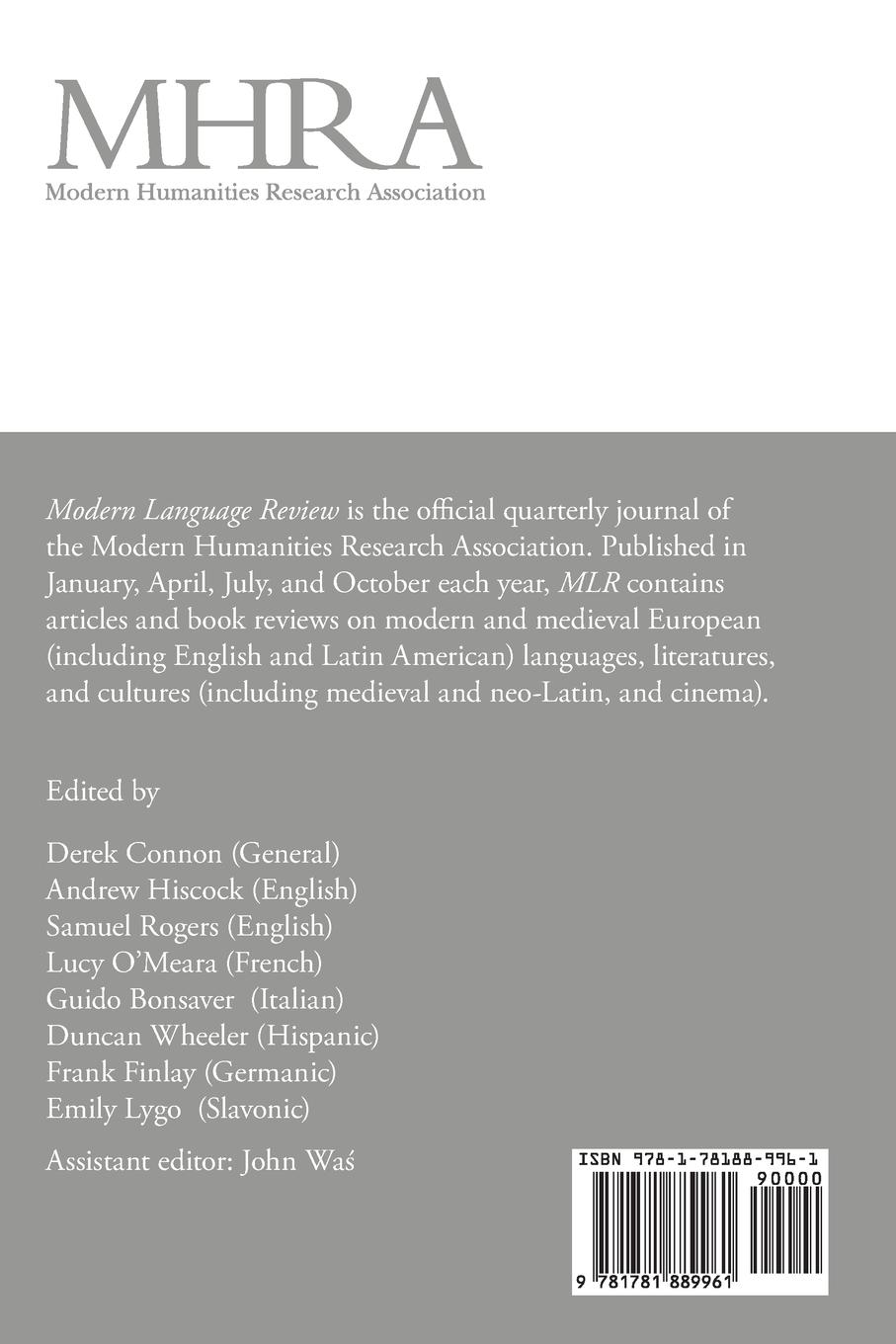 Rückseitencover Modern Language Review (116