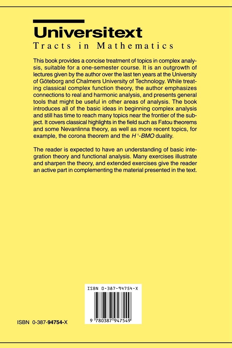 Rückseitencover Topics in Complex Analysis