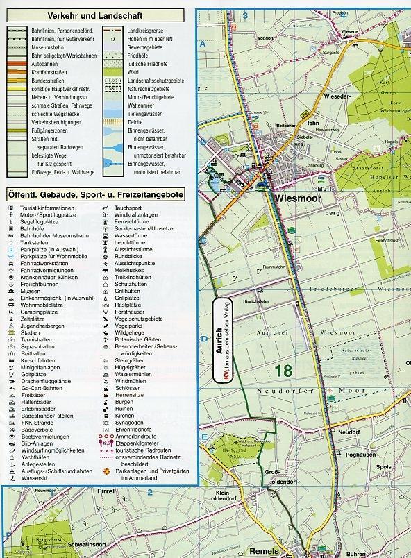 Beispielinhalt (Bild) Ammerland Landkreis & Oldenburg, KVplan, Radkarte/Knotenpunktkarte//Routenkarte zur Ammerlandroute/Wanderkarte, 1:60.000