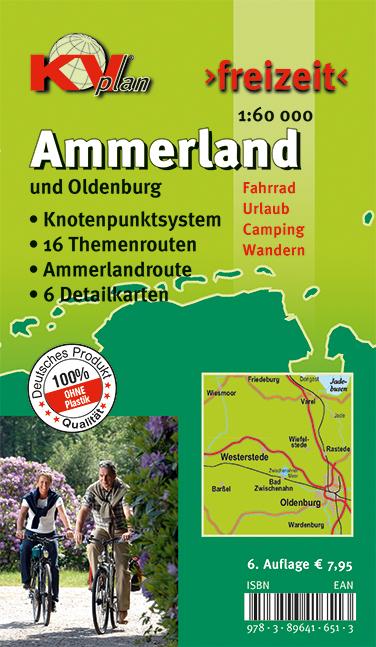 Vorderes Coverbild Ammerland Landkreis & Oldenburg, KVplan, Radkarte/Knotenpunktkarte//Routenkarte zur Ammerlandroute/Wanderkarte, 1:60.000