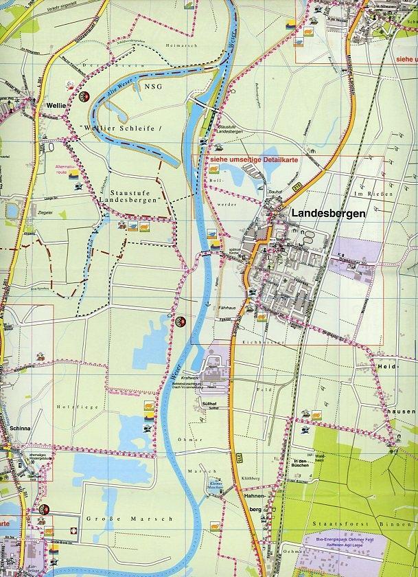 Beispielinhalt (Bild) Mittelweser (Landesbergen, Stolzenau) mit Steinhuder Meer, KVplan, Radkarte/Wanderkarte/Stadtplan, 1:30.000 / 1:12.500