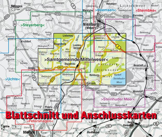 Rückseitencover Mittelweser (Landesbergen, Stolzenau) mit Steinhuder Meer, KVplan, Radkarte/Wanderkarte/Stadtplan, 1:30.000 / 1:12.500