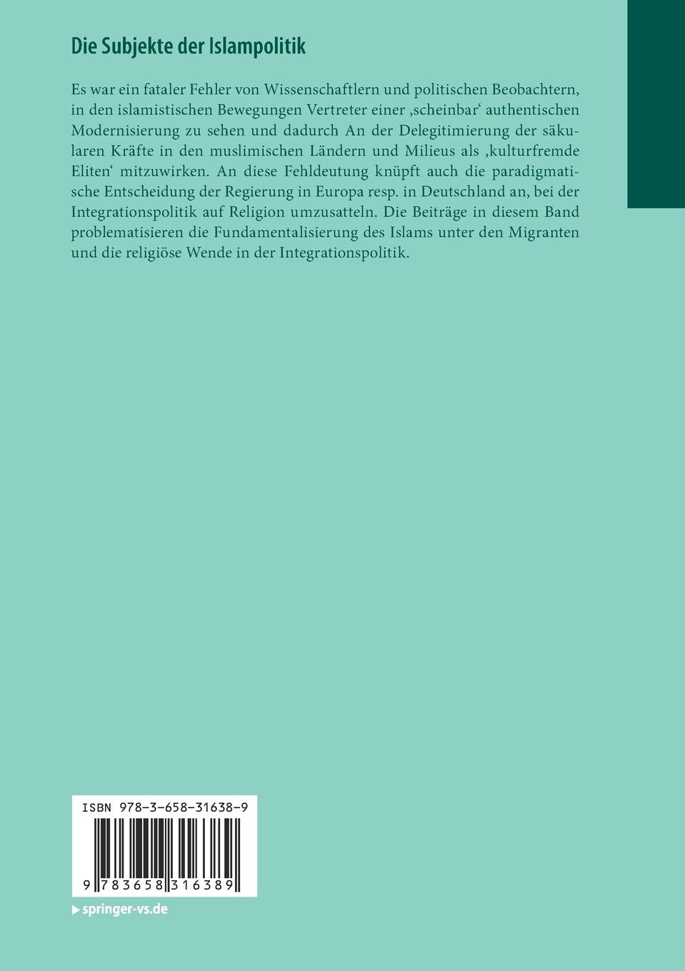 Rückseitencover Die Subjekte der Islampolitik