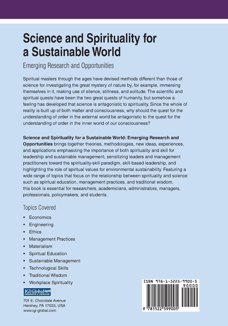 Rückseitencover Science and Spirituality for a Sustainable World
