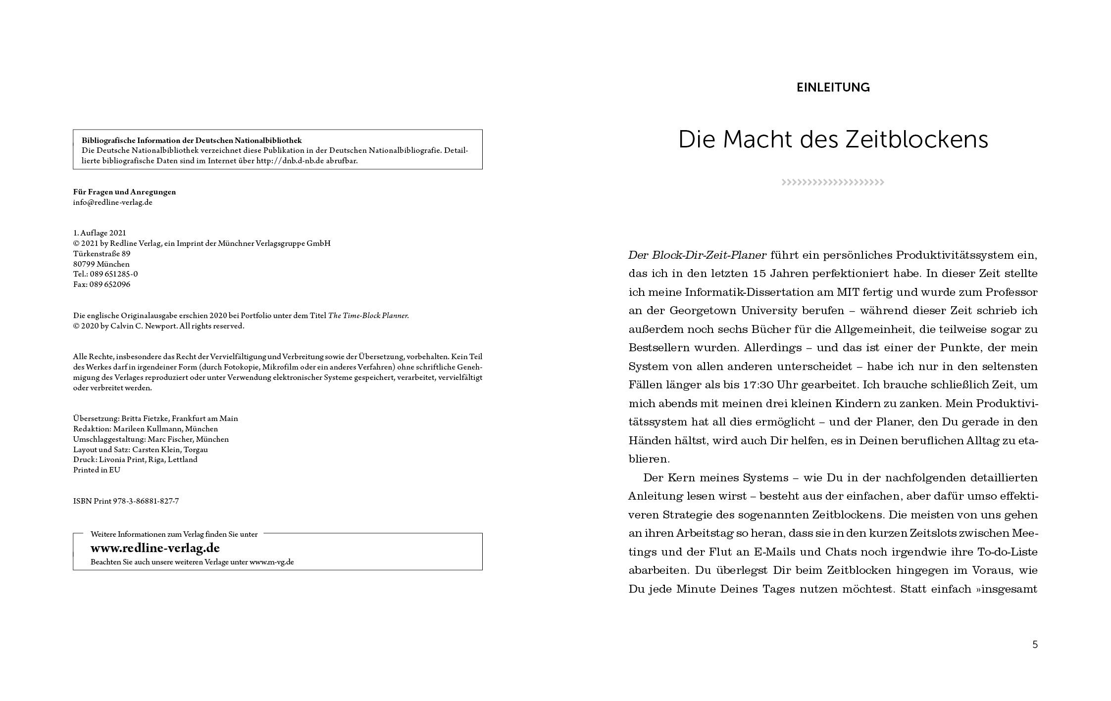 Beispielinhalt (Bild) Der Block-dir-Zeit-Planer