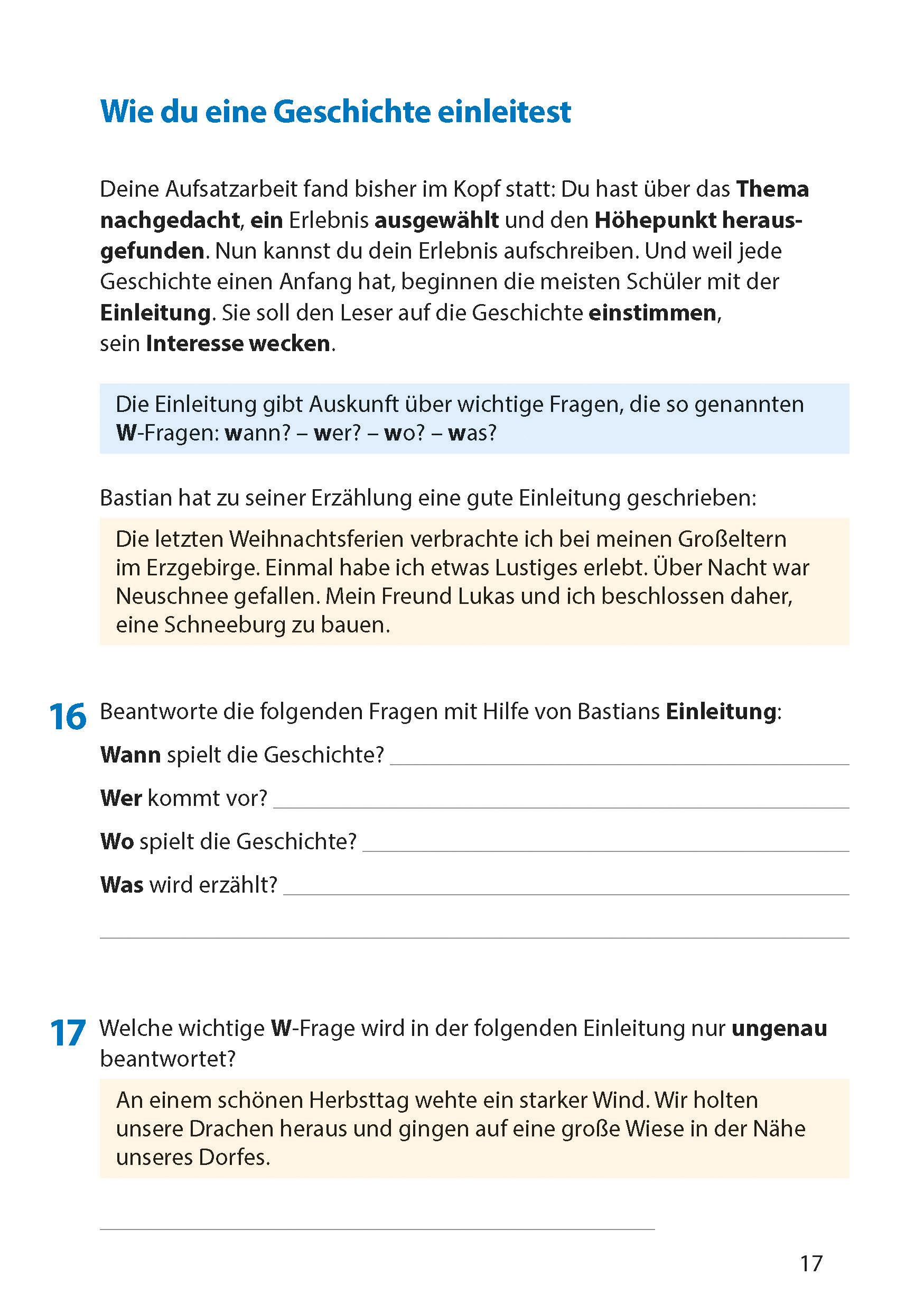 Beispielinhalt (Bild) Erlebniserzählung. Aufsatz 4./5. Klasse, A5-Heft