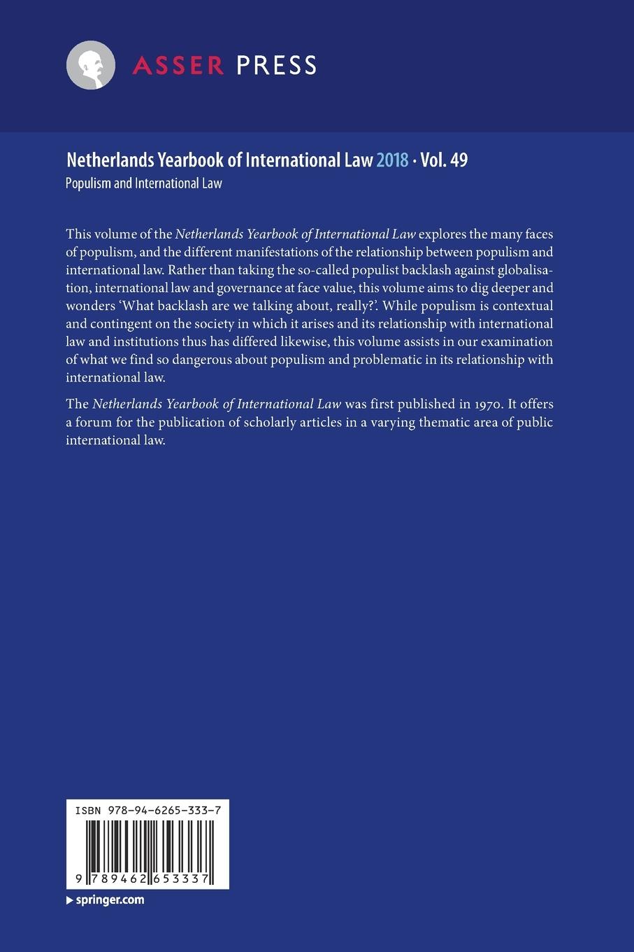 Rückseitencover Netherlands Yearbook of International Law 2018