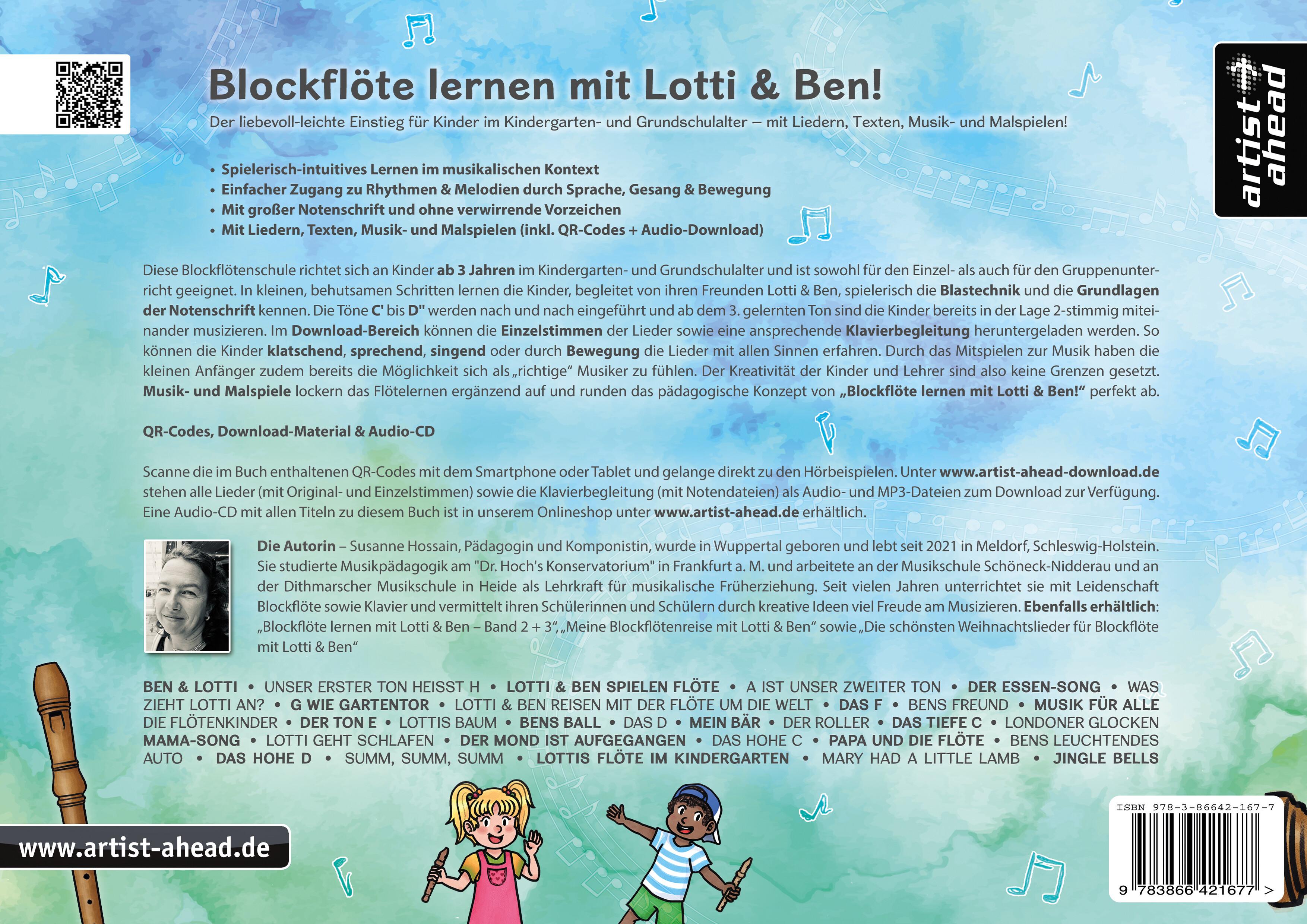 Rückseitencover Blockflöte lernen mit Lotti & Ben!