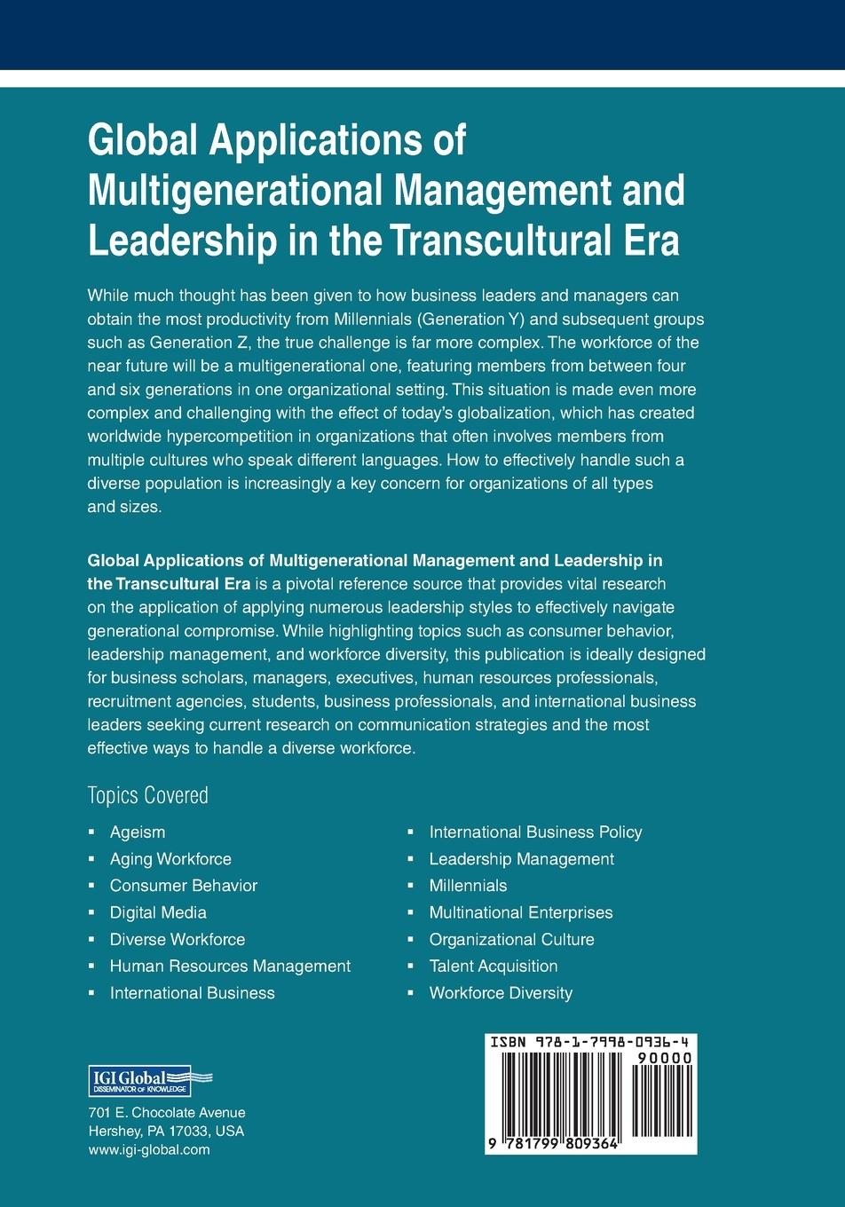 Rückseitencover Global Applications of Multigenerational Management and Leadership in the Transcultural Era