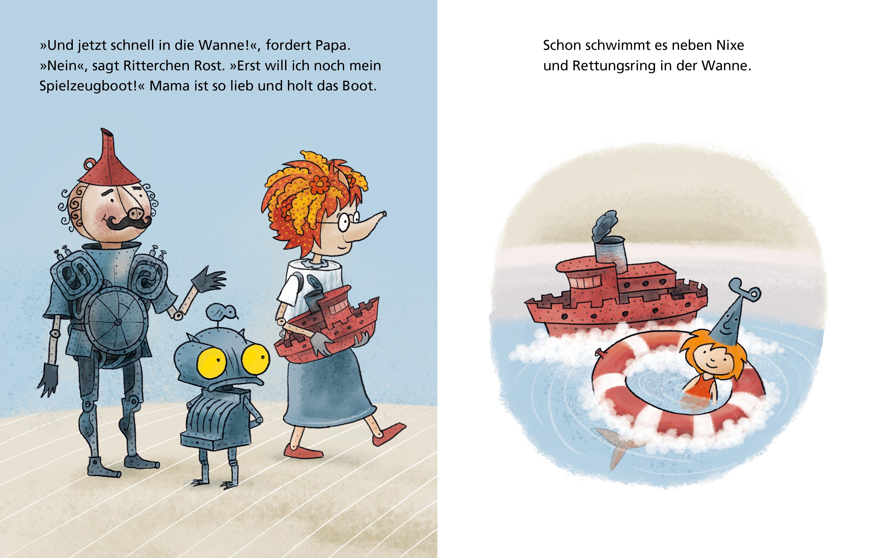 Beispielinhalt (Bild) Ritterchen Rost - Baden ohne Schaden: Pappbilderbuch (Ritterchen Rost)