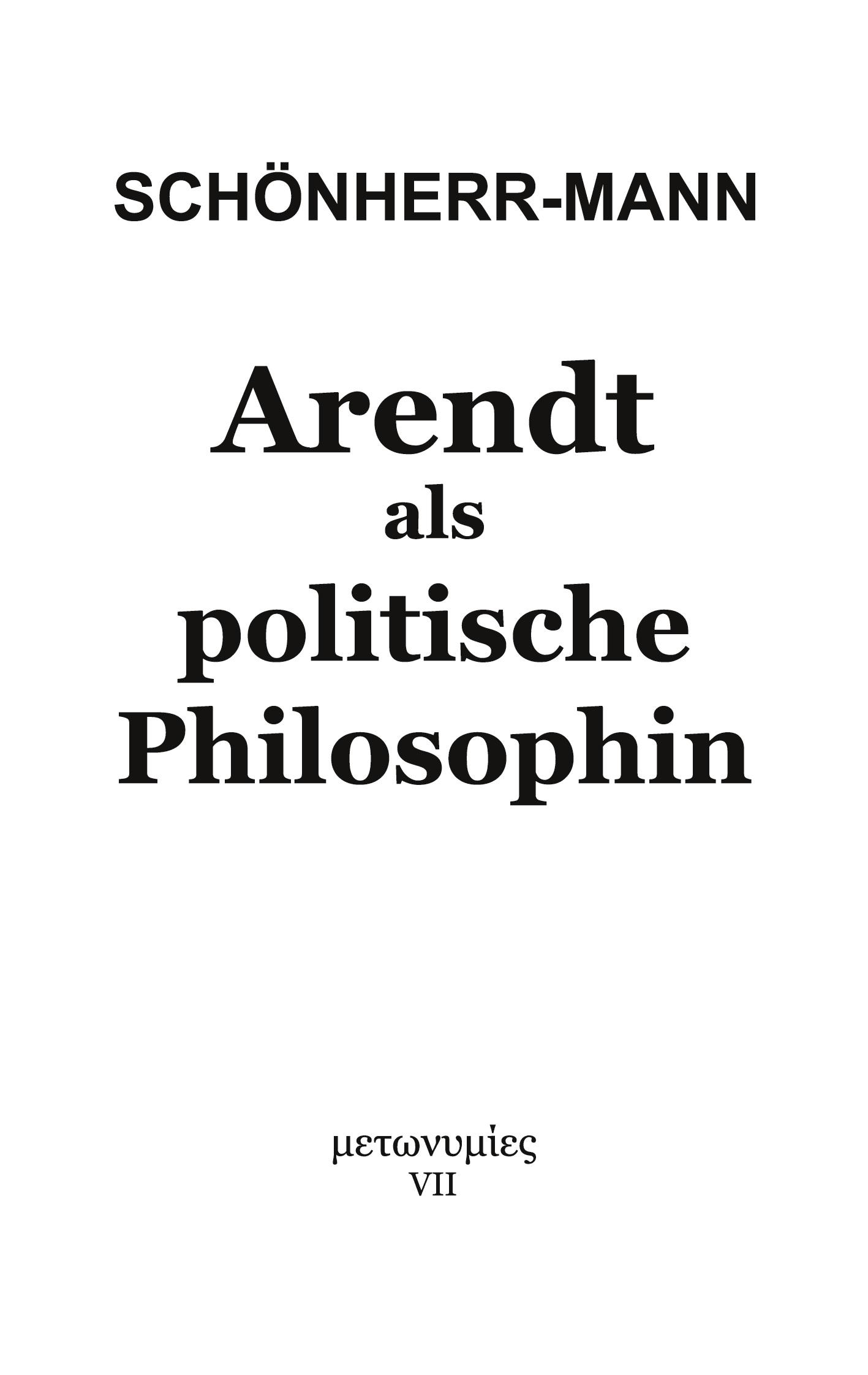 Vorderes Coverbild Arendt als politische Philosophin