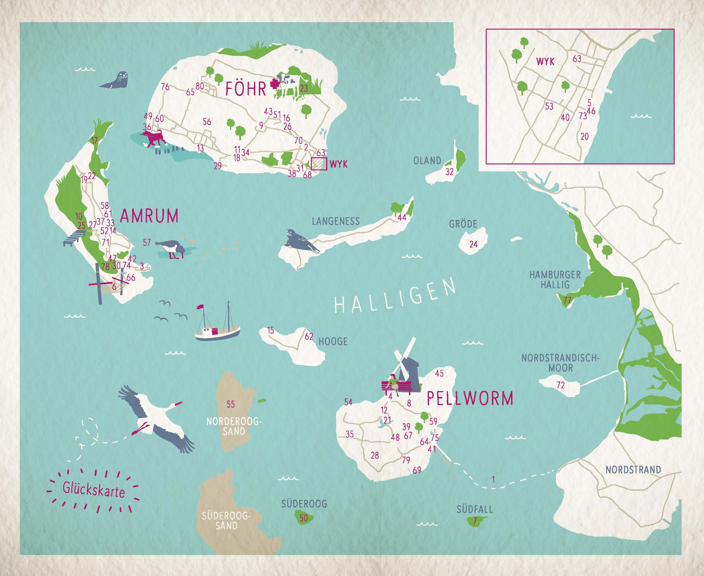 Beispielinhalt (Bild) Glücksorte auf Föhr & Amrum. Mit Pellworm & den Halligen