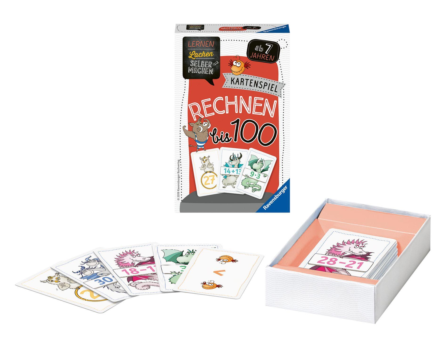 Beispielinhalt (Bild) Ravensburger 80660 - Lernen Lachen Selbermachen: Rechnen bis 100, Kinderspiel ab 7 Jahren, Lernspiel für 1-5 Spieler, Kartenspiel