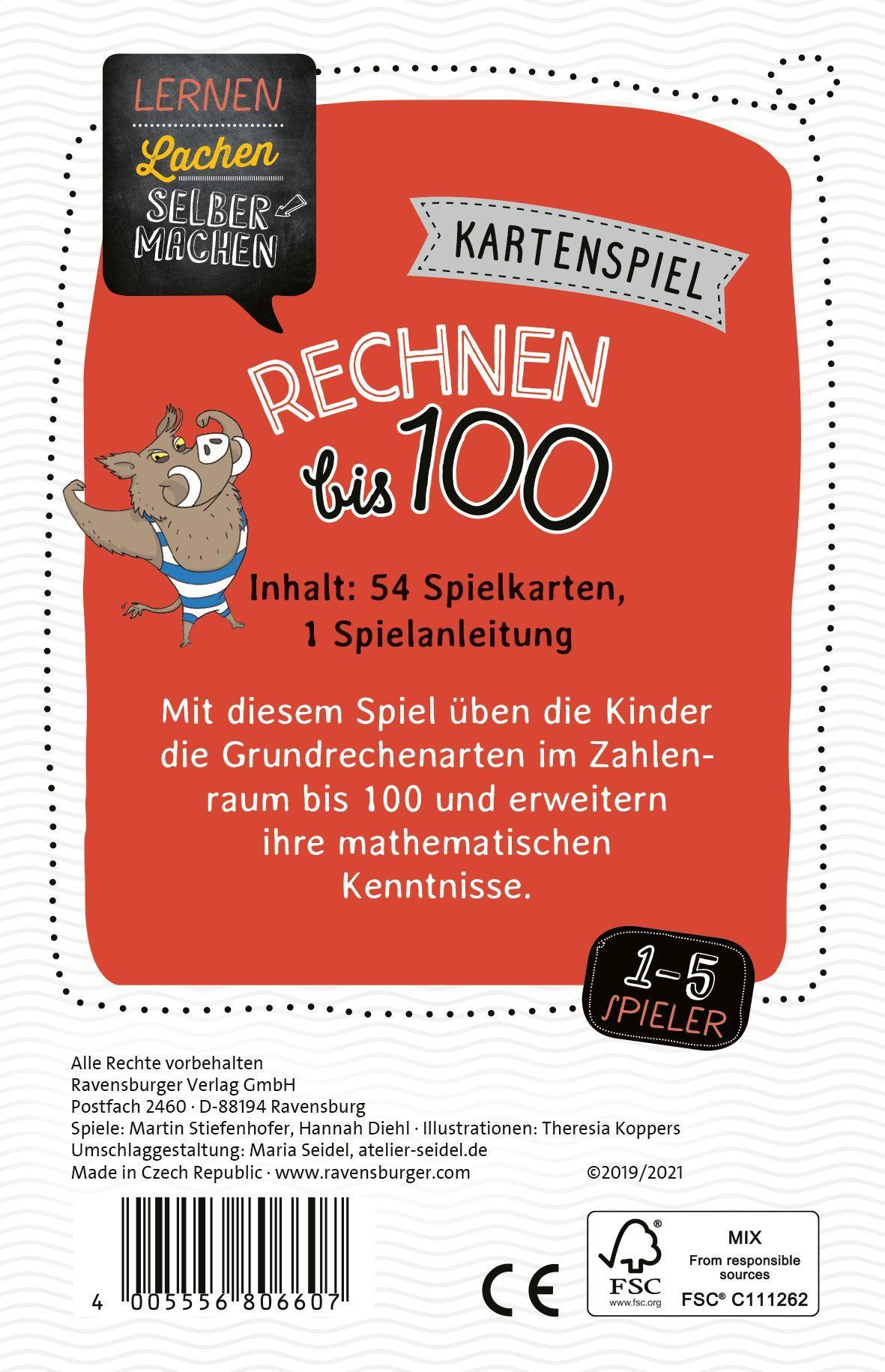 Beispielinhalt (Bild) Ravensburger 80660 - Lernen Lachen Selbermachen: Rechnen bis 100, Kinderspiel ab 7 Jahren, Lernspiel für 1-5 Spieler, Kartenspiel