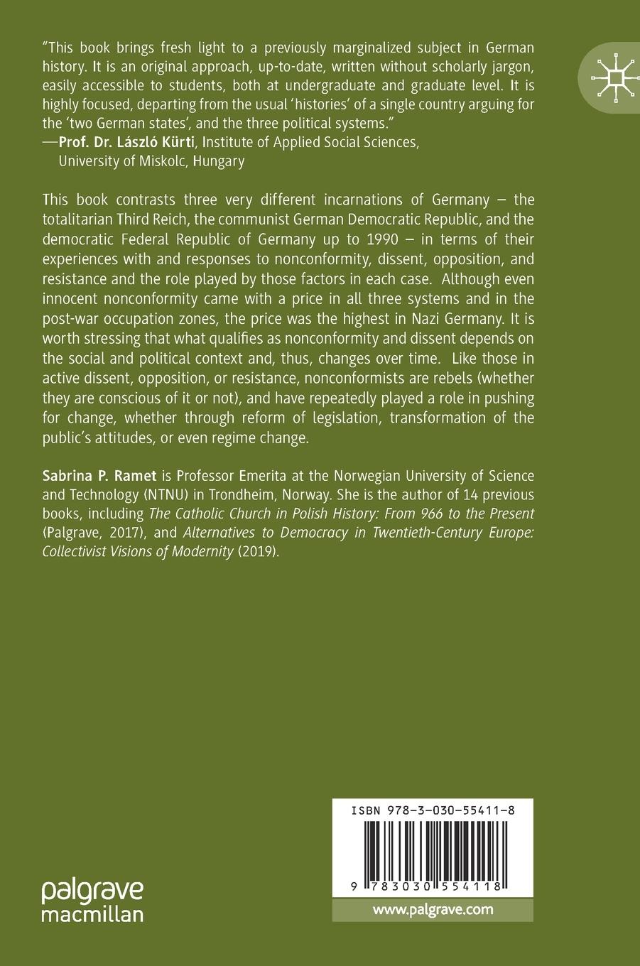 Rückseitencover Nonconformity, Dissent, Opposition, and Resistance  in Germany, 1933-1990
