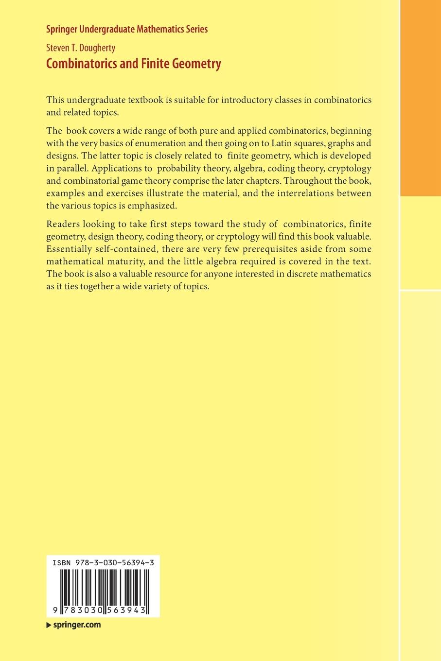Rückseitencover Combinatorics and Finite Geometry