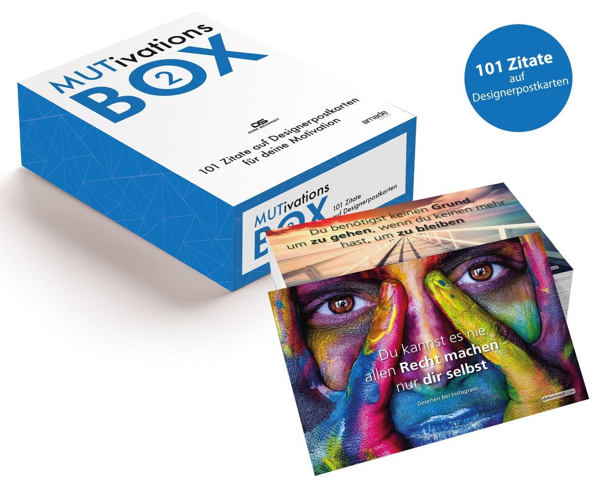 Vorderes Coverbild MUTivationsbox 2 - 101 Zitate auf Designerpostkarten