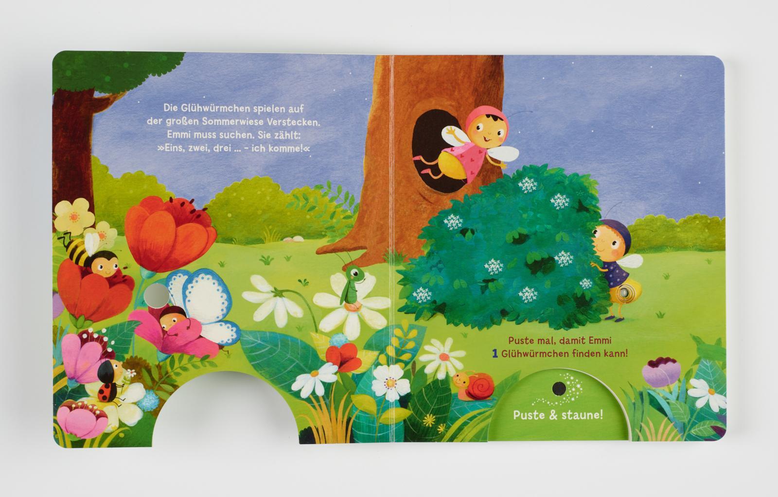 Beispielinhalt (Bild) Mein Puste-Licht-Buch: Glühwürmchen, blink doch mal!
