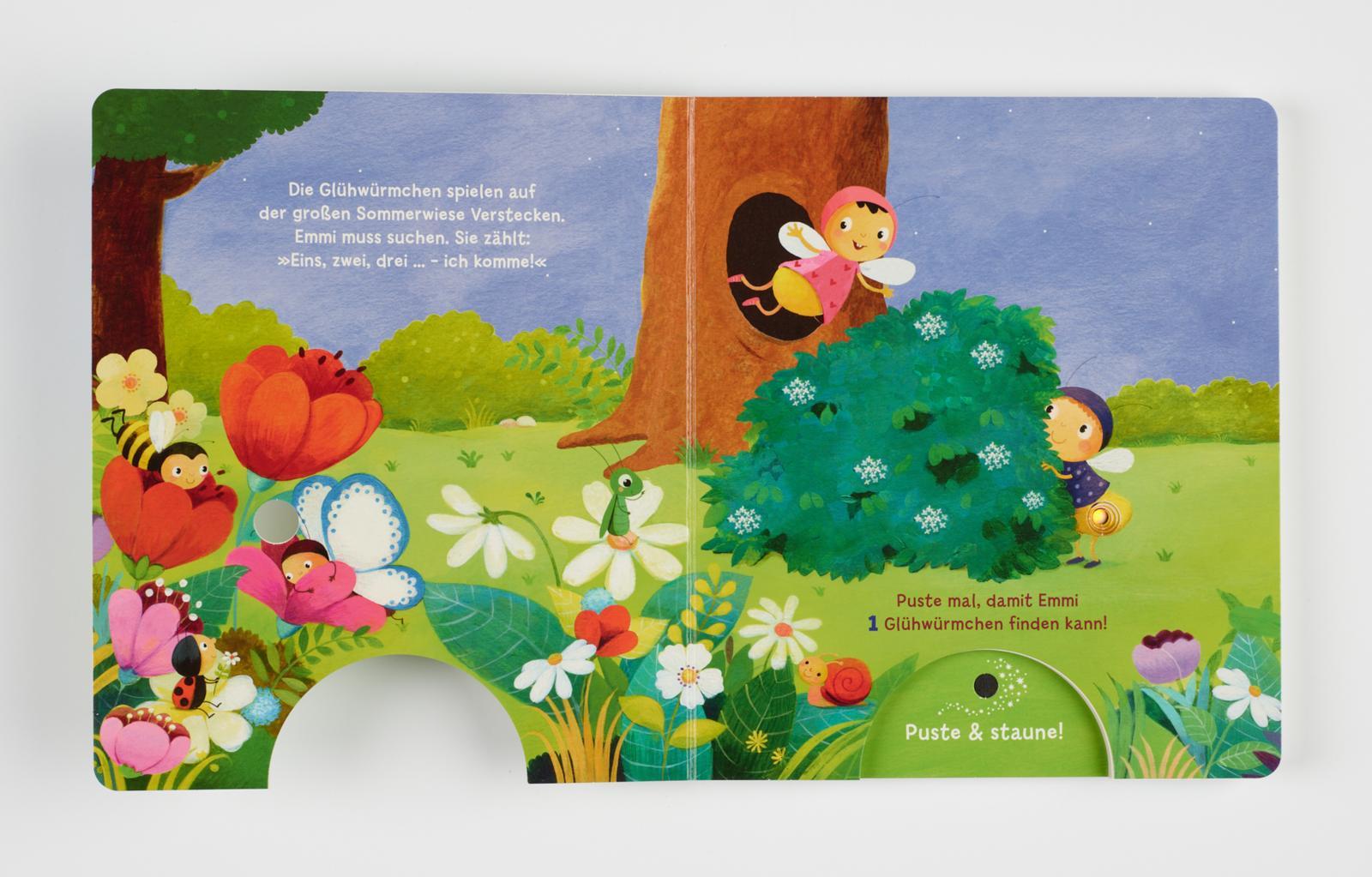 Beispielinhalt (Bild) Mein Puste-Licht-Buch: Glühwürmchen, blink doch mal!