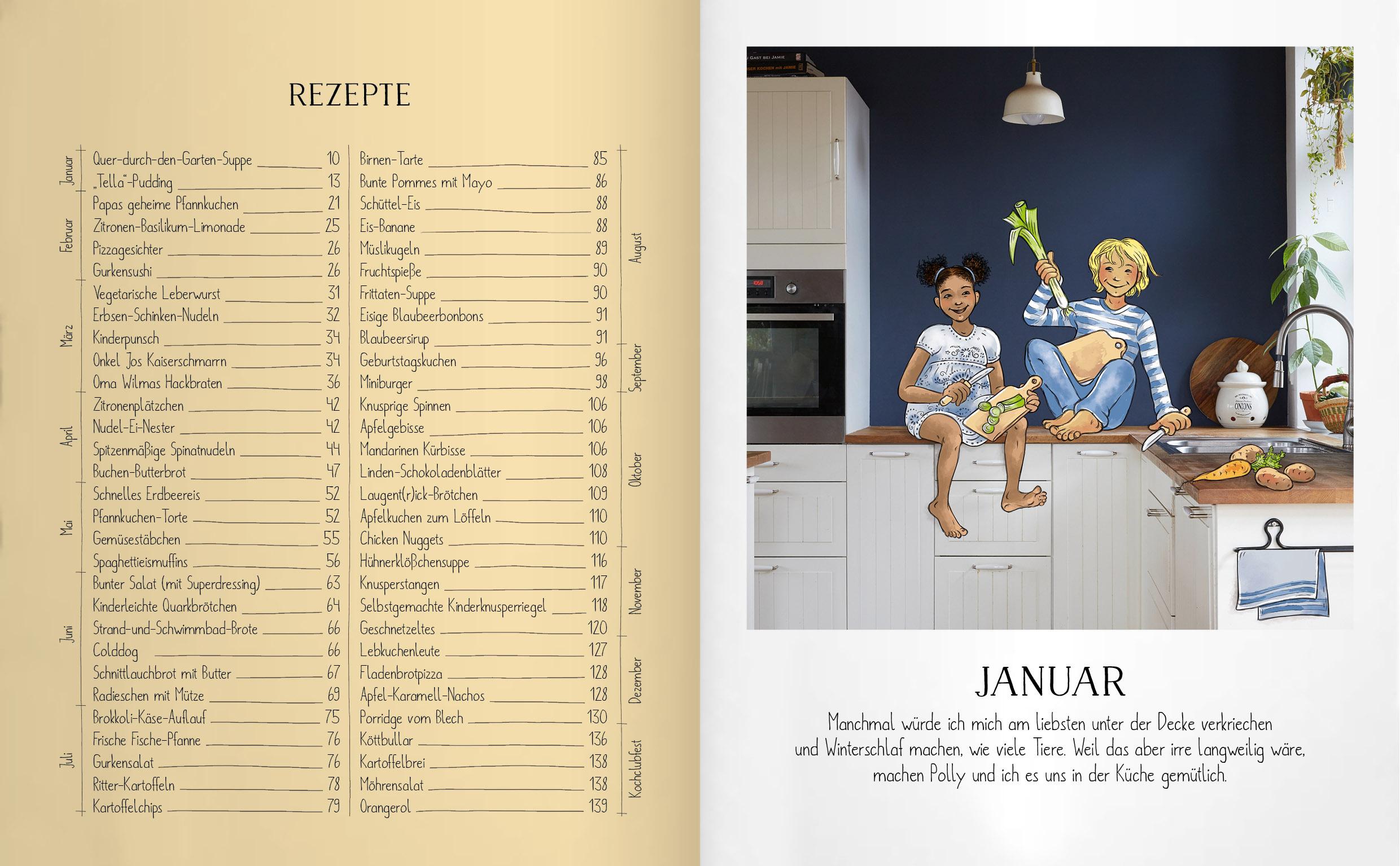 Beispielinhalt (Bild) Polly und Pelle in der Küche