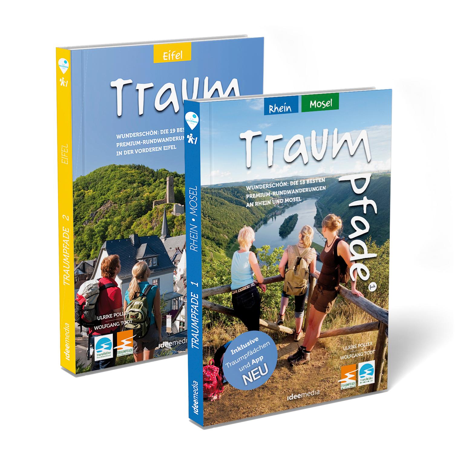Vorderes Coverbild Traumpfade Geschenk-Set. Zwei Bände mit 41 Top-Touren an Rhein, Mosel und in der Eifel. Detail-Karten, GPS-Daten und Höhenprofile.