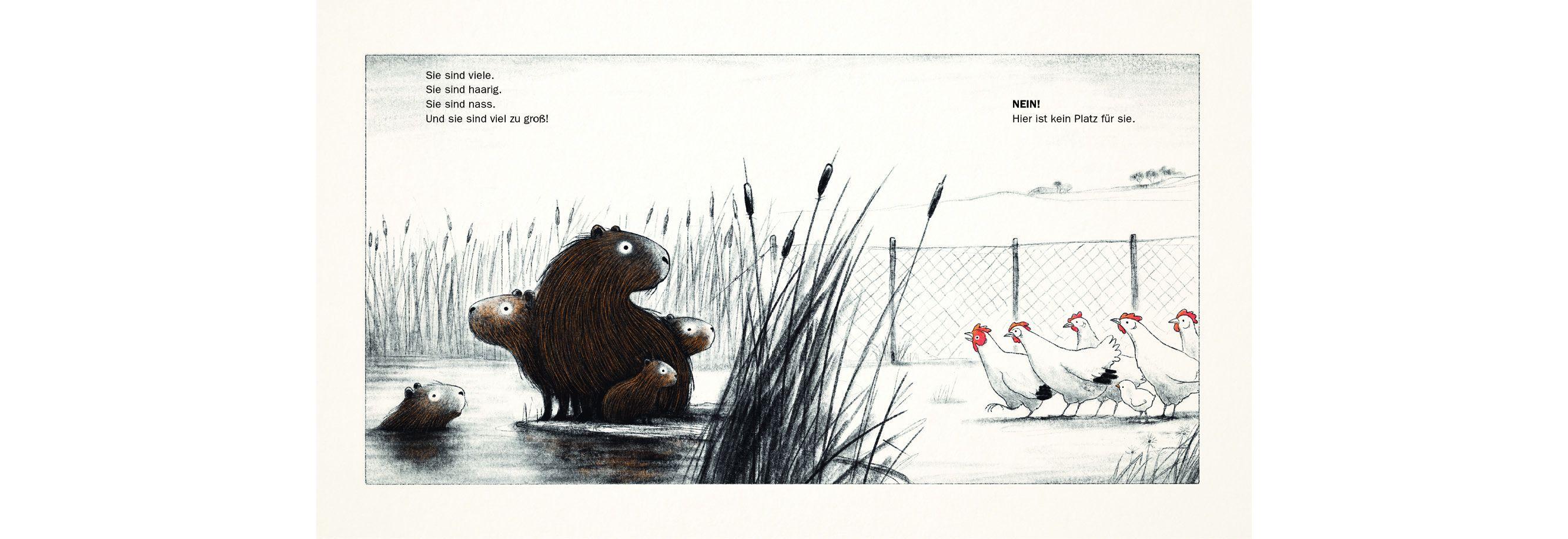 Beispielinhalt (Bild) Die Wasserschweine im Hühnerhof