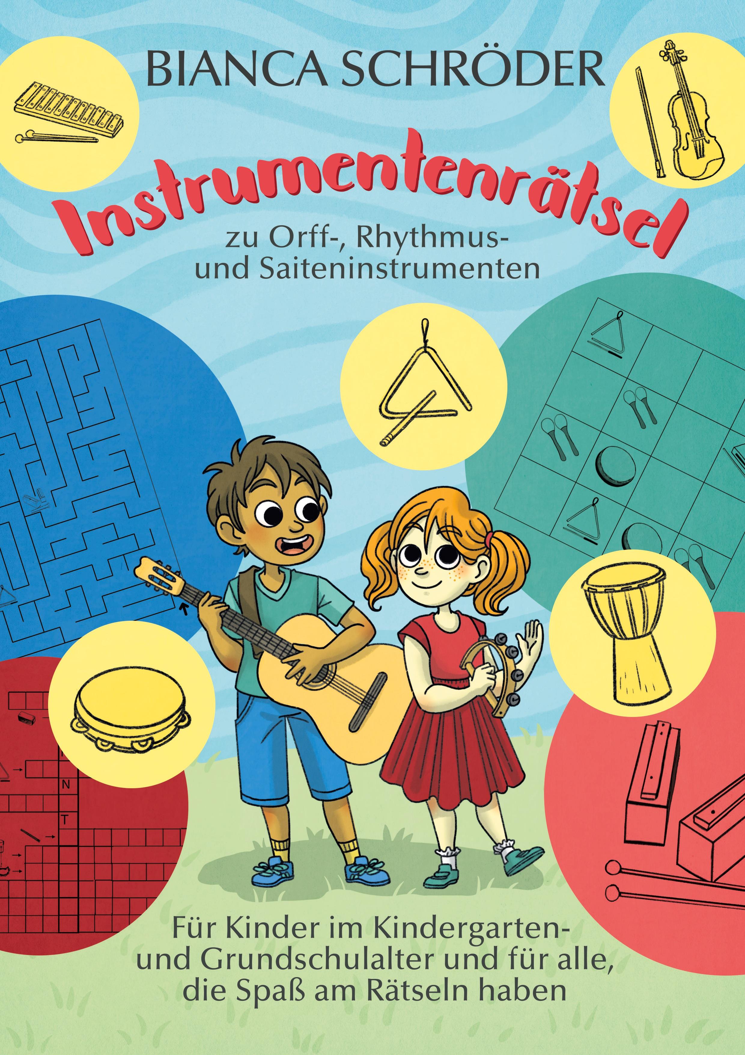 Vorderes Coverbild Instrumentenrätsel zu Orff-, Rhythmus- und Saiteninstrumenten