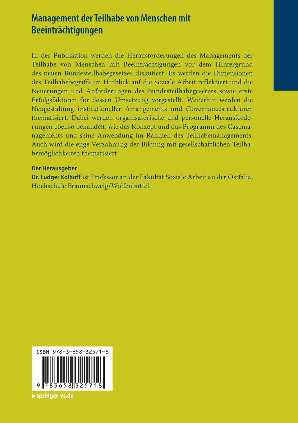 Rückseitencover Management der Teilhabe von Menschen mit Beeinträchtigungen