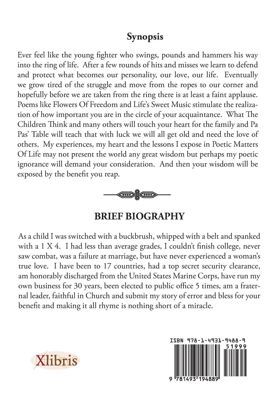 Rückseitencover Poetic Matters of Life