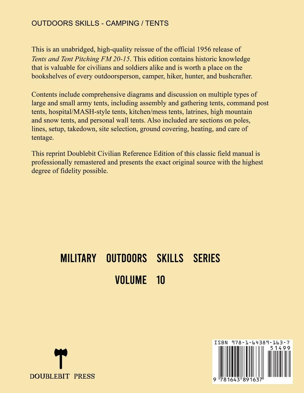 Rückseitencover Tents and Tent Pitching - FM 20-15 US Army Field Manual (1956 Civilian Reference Edition)