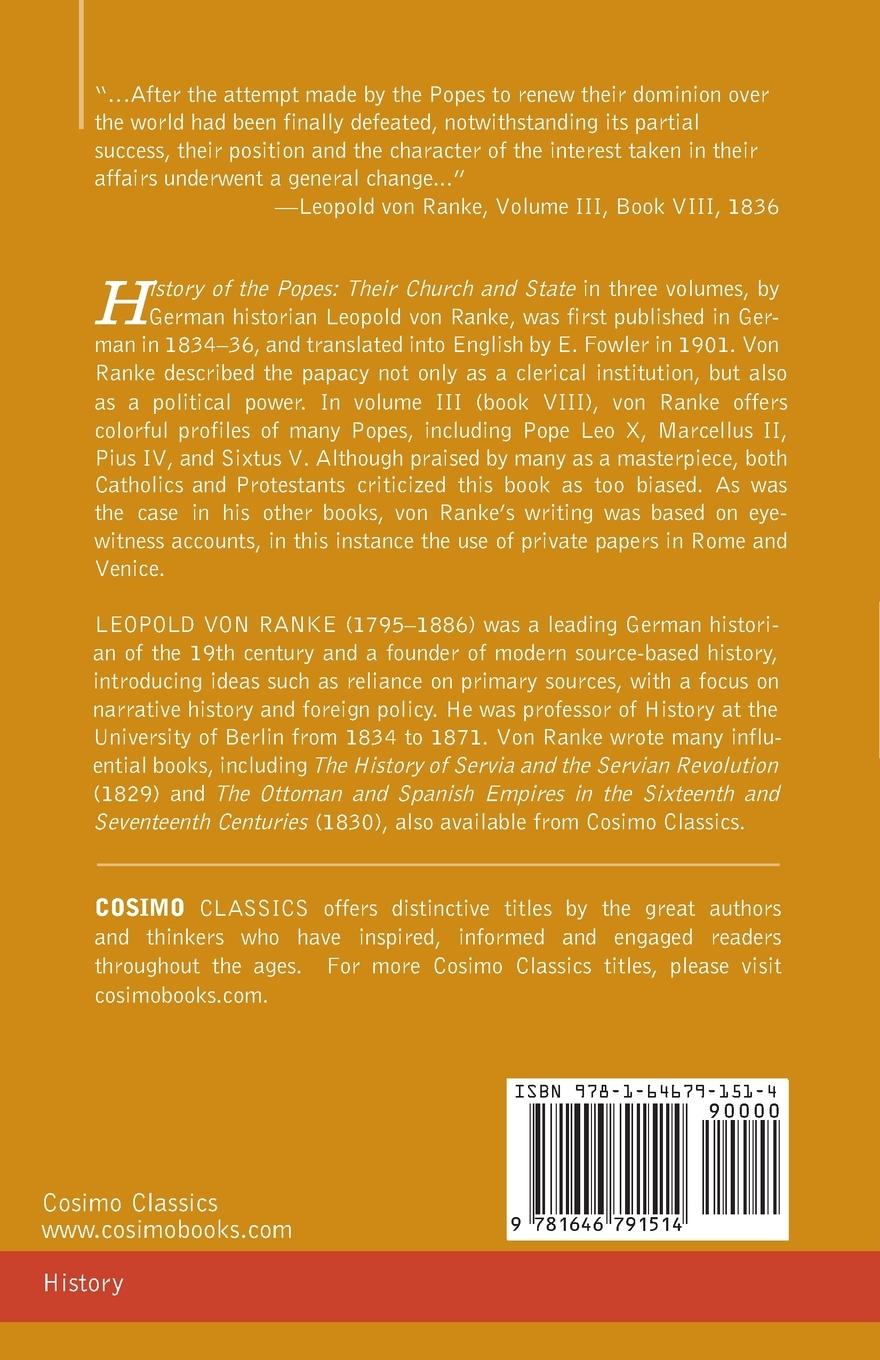 Rückseitencover History of the Popes, Volume III