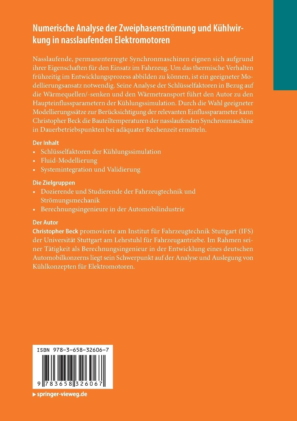 Rückseitencover Numerische Analyse der Zweiphasenströmung und Kühlwirkung in nasslaufenden Elektromotoren