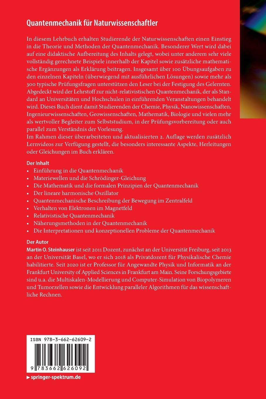 Rückseitencover Quantenmechanik für Naturwissenschaftler