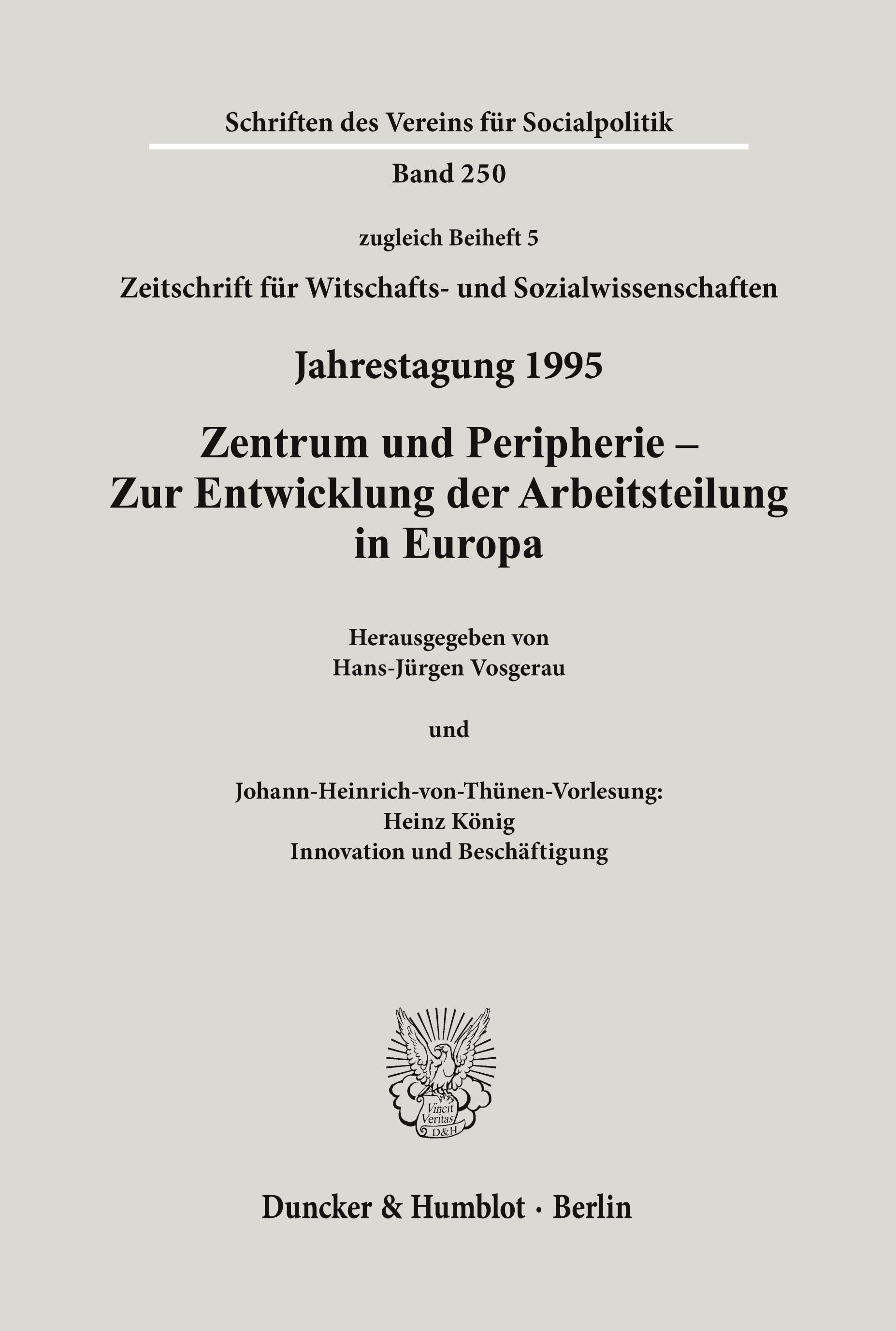 Vorderes Coverbild Zentrum und Peripherie - Zur Entwicklung der Arbeitsteilung in Europa.