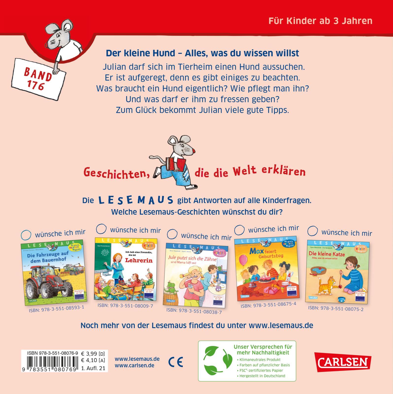 Rückseitencover LESEMAUS 176: Der kleine Hund - alles, was du wissen willst