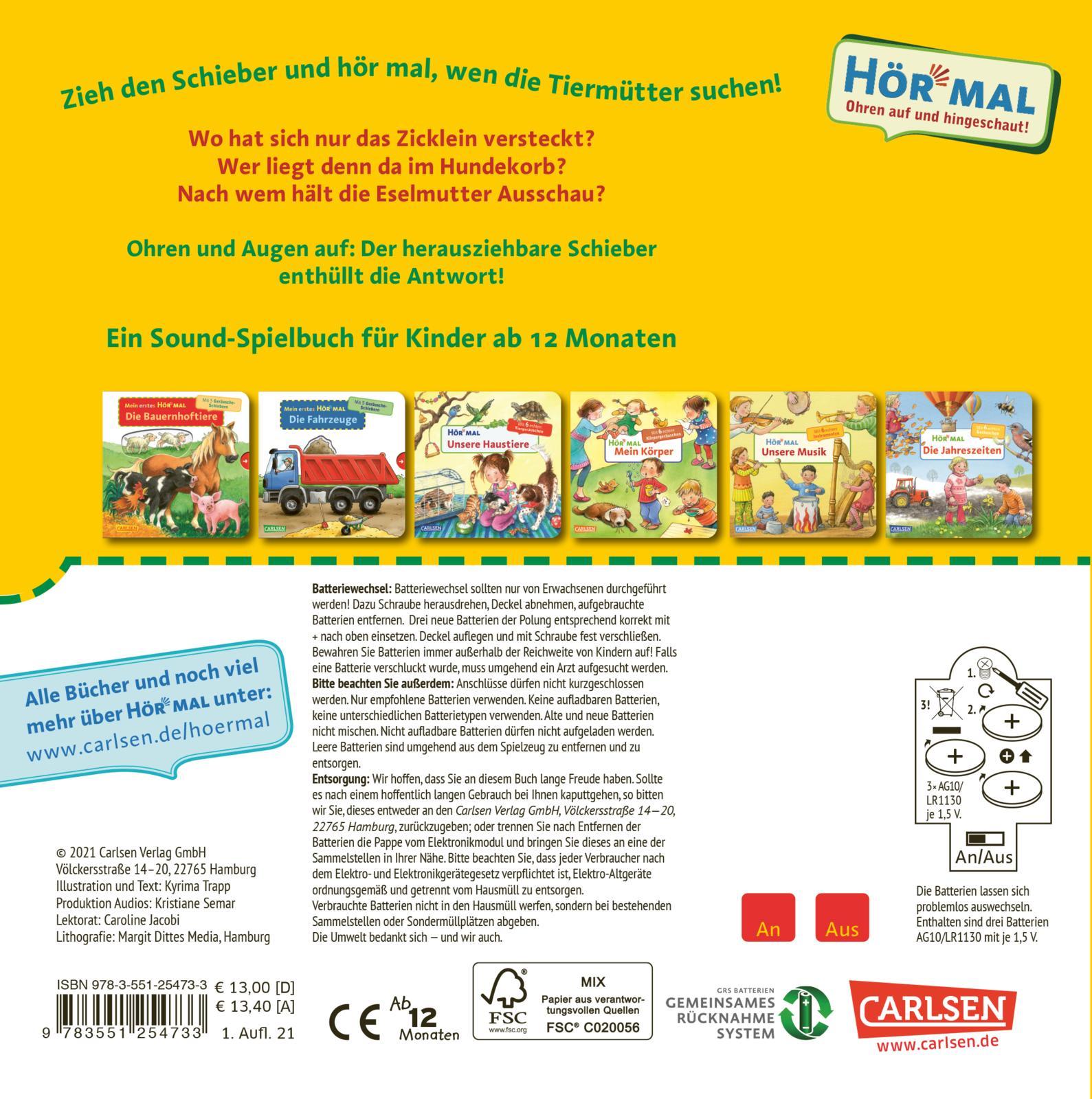 Rückseitencover Mein erstes Hör mal (Soundbuch ab 1 Jahr): Die Tierkinder