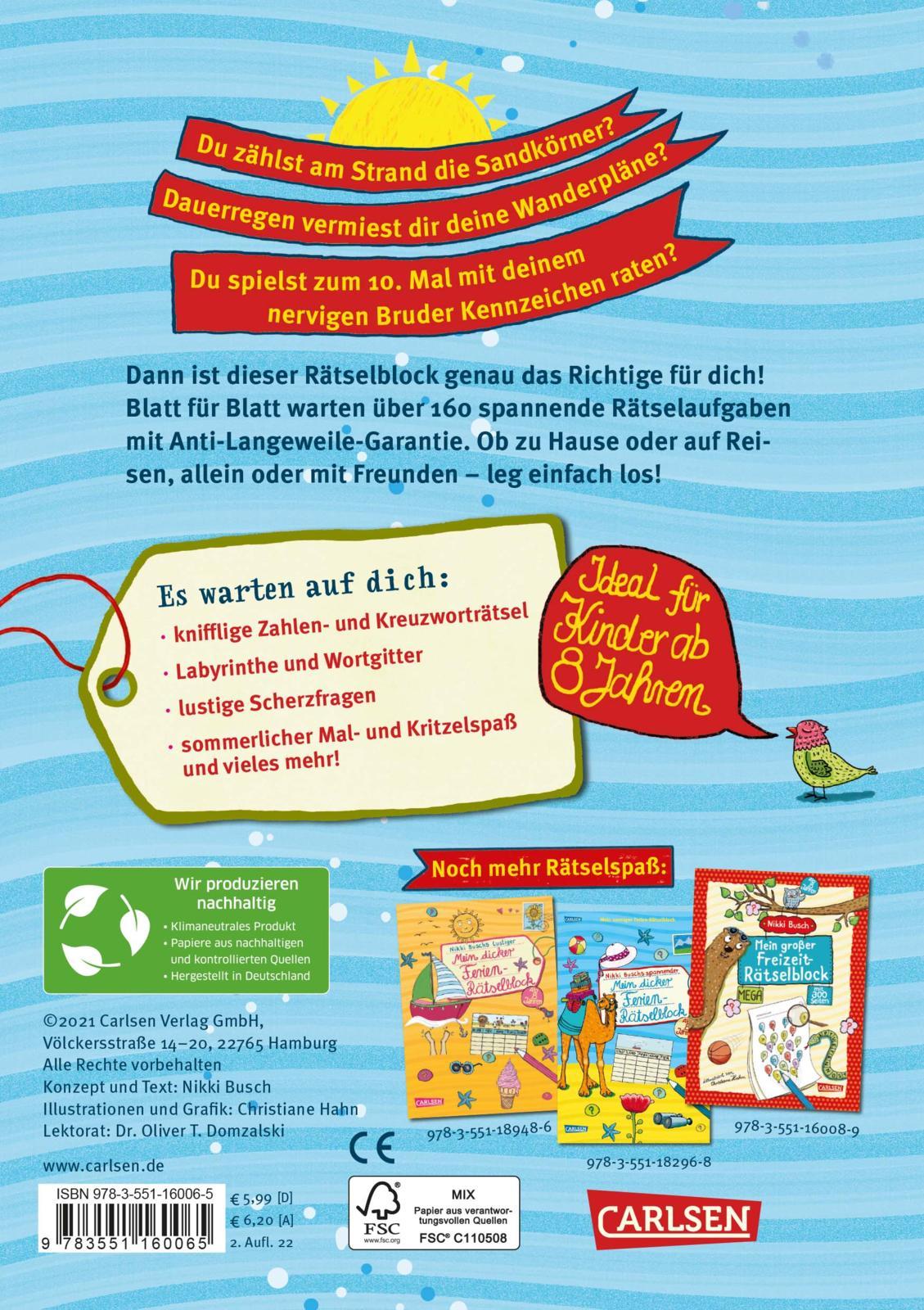 Rückseitencover Mein dicker Ferien-Rätselblock