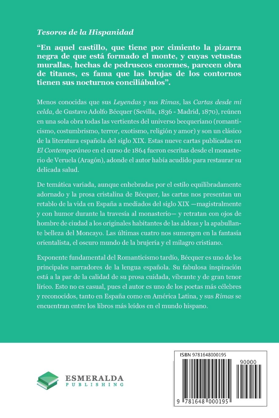 Rückseitencover Las cartas de Gustavo Adolfo Bécquer. Desde mi celda