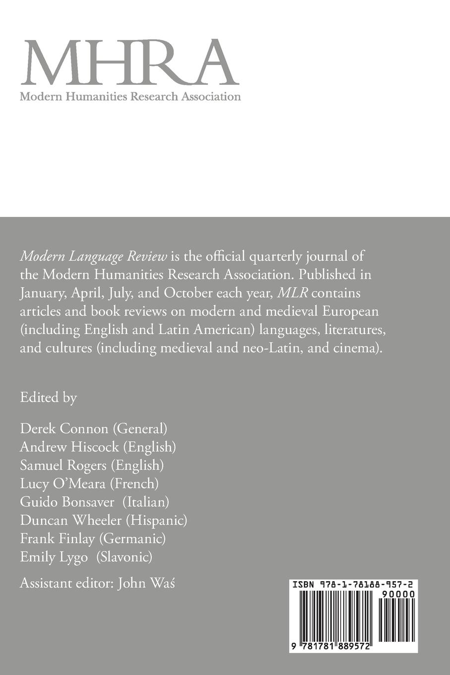 Rückseitencover Modern Language Review (115