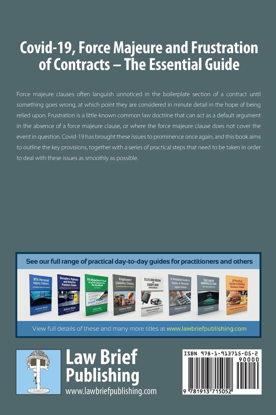 Rückseitencover Covid-19, Force Majeure and Frustration of Contracts - The Essential Guide